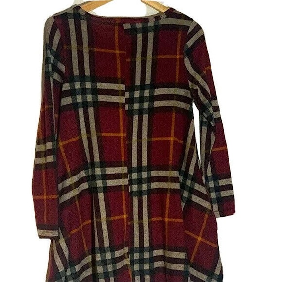 Papillon Plaid Long-Sleeve Knit Sweater Dress - Picture 2 of 5